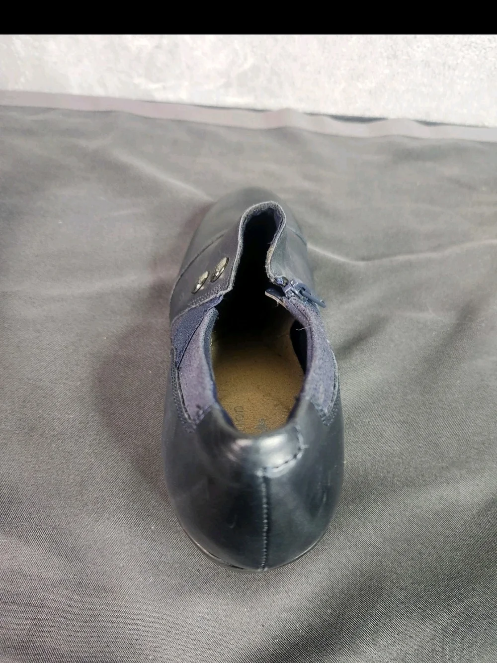 Clarks Navy Leather Low Heel Slip-On Booties